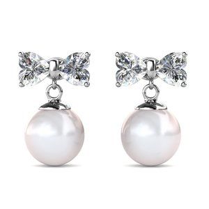 Heart‎ Bow With Pearl Drop Earrings Australian Crystals
